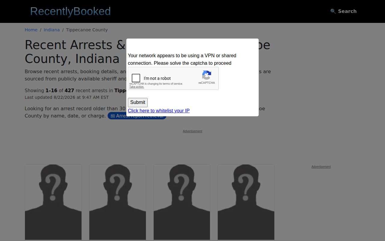 Unofficial RecentlyBooked Tippecanoe County mugshot news stream