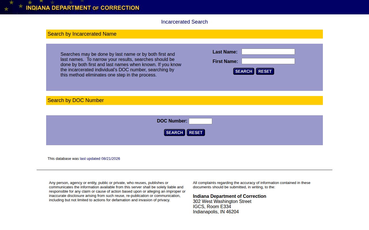 Indiana DOC offender photo and custody search for Tippecanoe County cases