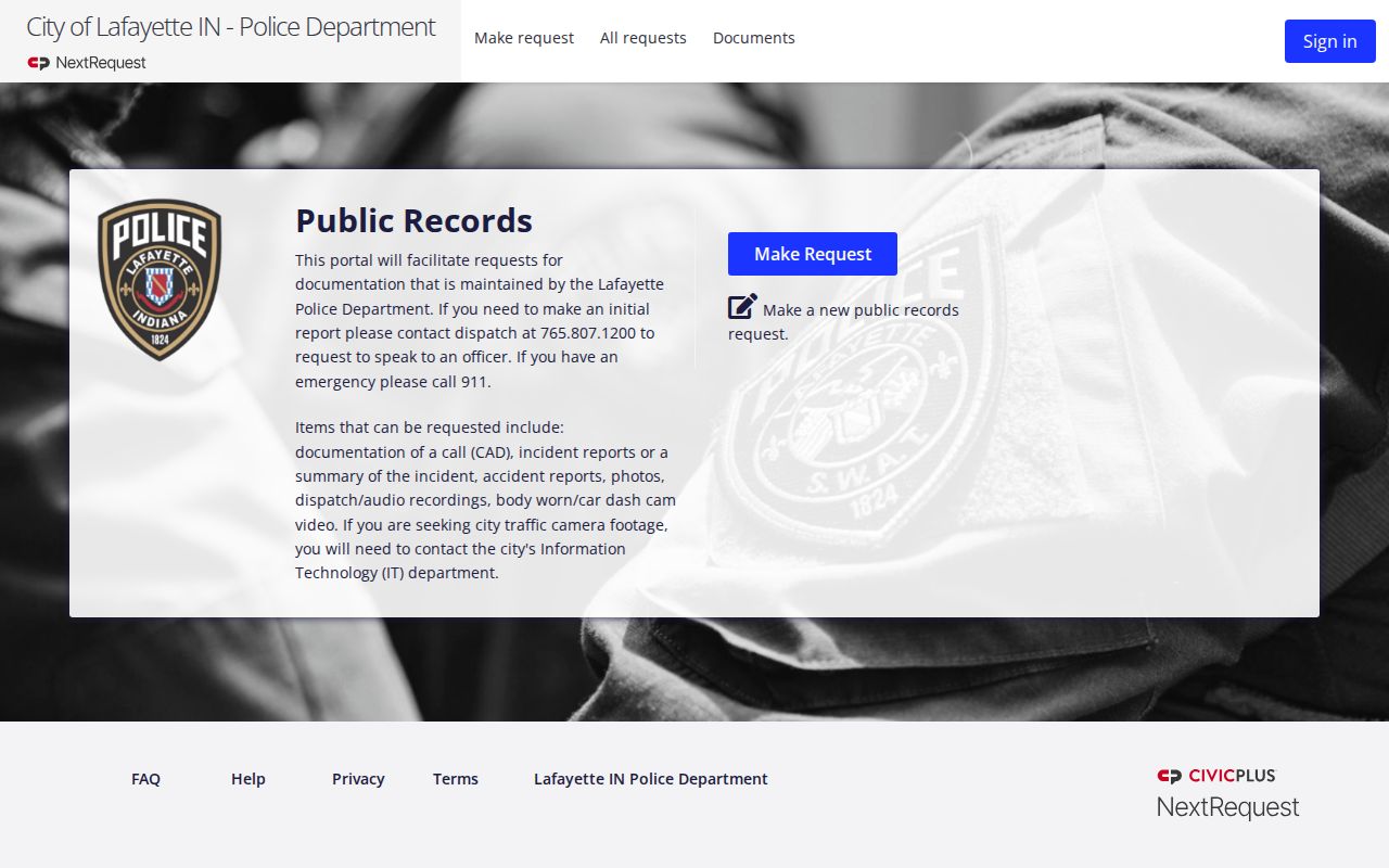 Lafayette Police official arrest records request portal
