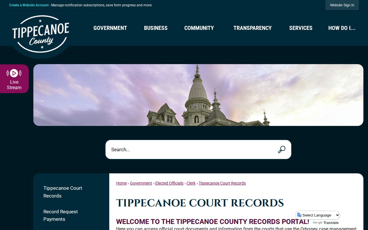 Tippecanoe County court record and warrant case-check route